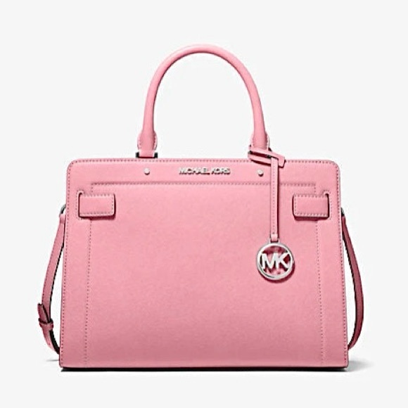 MICHAEL KORS Rayne Medium Saffiano Leather Satchel Crossbody Bag Carnation NWT - Picture 1 of 16